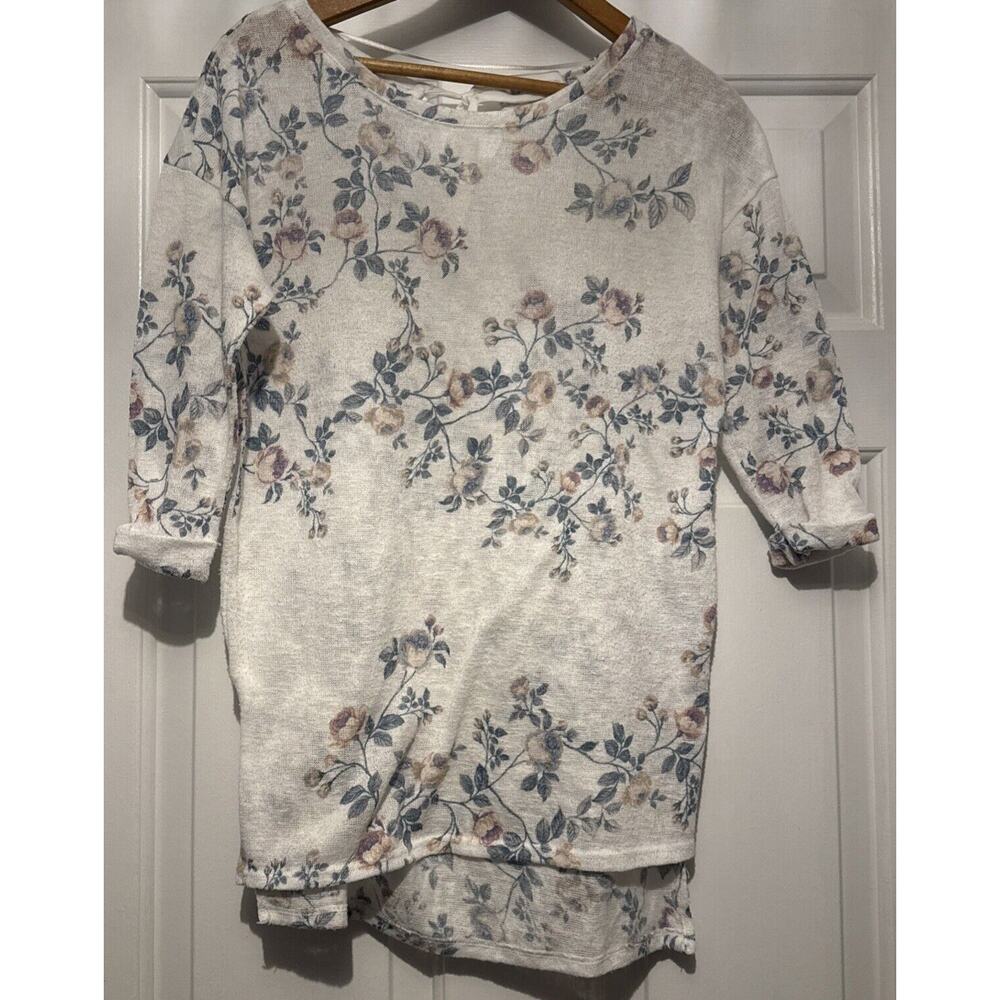Lauren Conrad Runway Sweater Women's XS White Floral Lightweight Back Tie